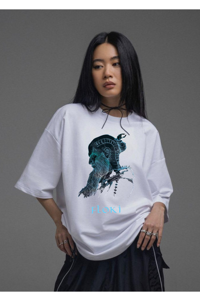 barsdepo Tricou cu imprimeu Floki, tricou alb oversize unisex pentru copii/ad...