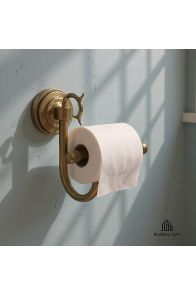 İSAOĞLU YAPI Rustic Toilet Paper Holder Antique Gold Bathroom Toilet Paper Holder Brass Material Antique Gold