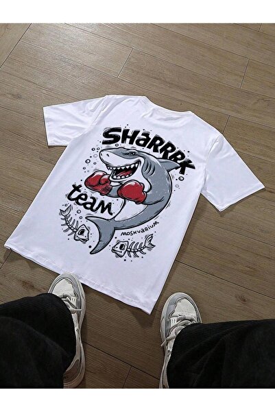 OVER HEAD Men's Sharkk Printed Oversized T-Shirt