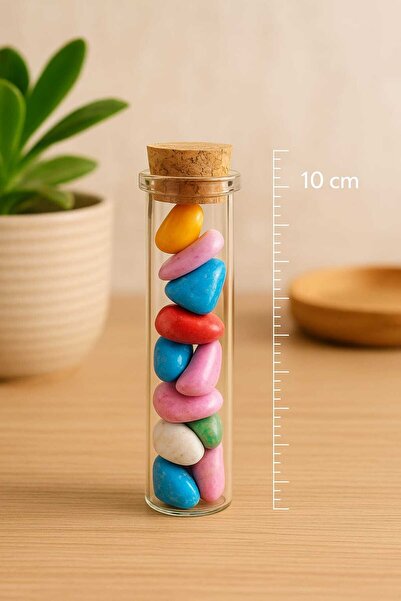 Şirin Dekoratif Renkli Taşlarla Dolu Cam Şişe (10 cm)