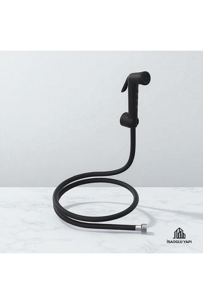 İSAOĞLU YAPI Black Toilet Fountain Black Taharetmatic Non-Explosive Black Hose Tazzik Adjustable Taharetmatic