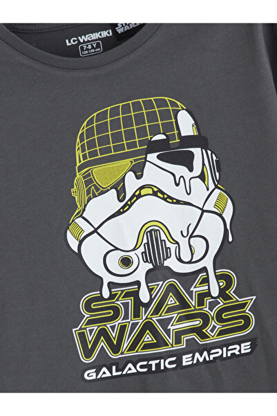 LC Waikiki Gri Bisiklet Yaka Star Wars Baskılı Erkek Çocuk Pijama Takımı