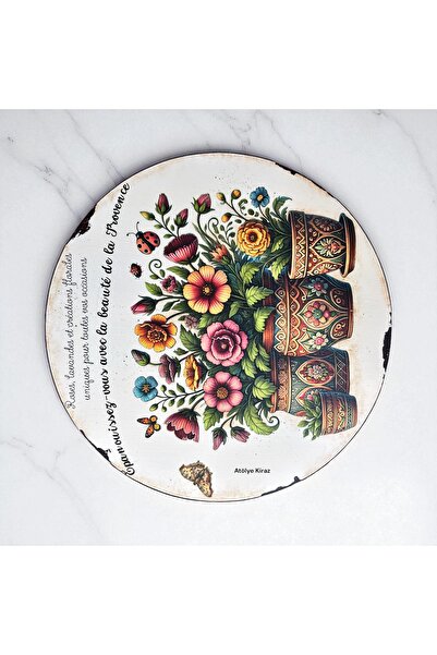 Atölye Kiraz Decorative Wooden Rotating Presentation Plate - Provence Patterned Serving Plate | Dkr 91