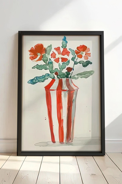 Cadran Çiçek Vazo tasarımlı Çerçeve Görünümlü Mdf Tablo