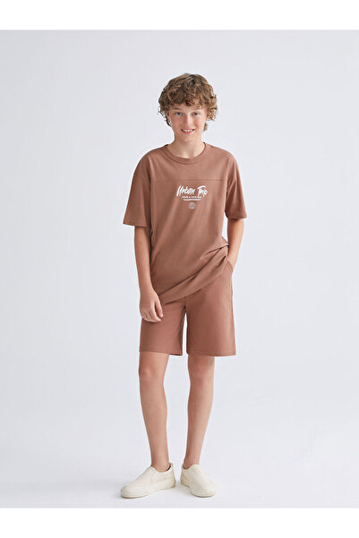 LC Waikiki Lcw Kids Brown Crew Neck Boys T-Shirt and Shorts