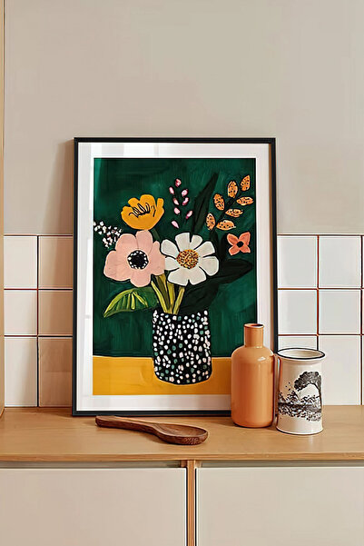 Cadran Çiçek Vazo tasarımlı Çerçeve Görünümlü Mdf Tablo