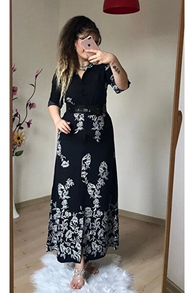 azra moda Drop Pattern Shirt Dress Black