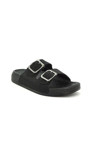 ERAVEN Women's Double Buckle Silvery Comfortable and Stylish Daily Slippers