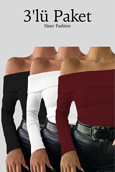 Siner Fashion Dámská 3dílná žebrovaná halenka Madonna s dlouhým rukávem