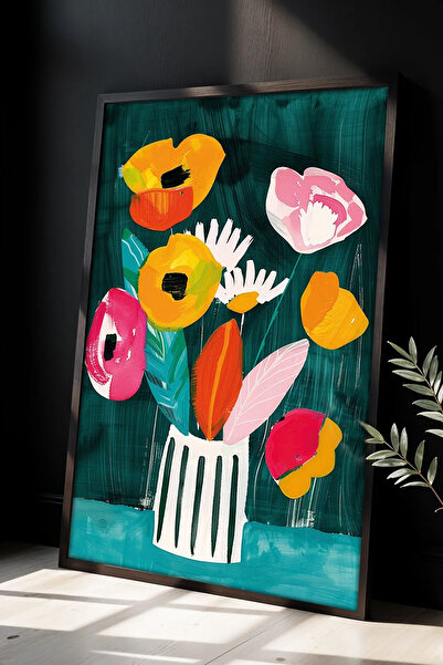 Cadran Çiçek Vazo tasarımlı Çerçeve Görünümlü Mdf Tablo