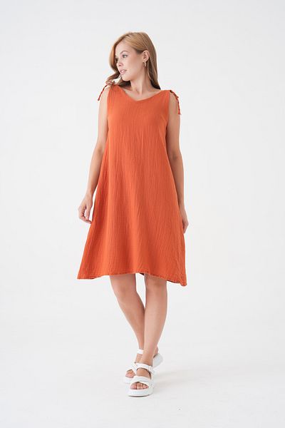 Butik 100% Cotton Muslin Fabric Rope Strap Dress Mg-20251