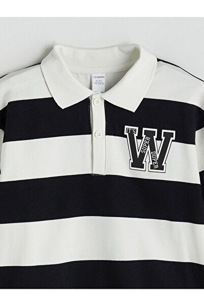 LC Waikiki Black Polo Neck Striped Boys' Sweatshirt and Sweatpants