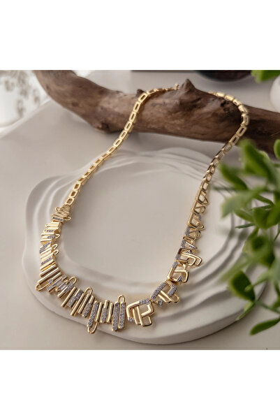ZENA ACCESSORİES Özel Seri Vıp Çelik Zirkon Kaplama Gold Kolye
