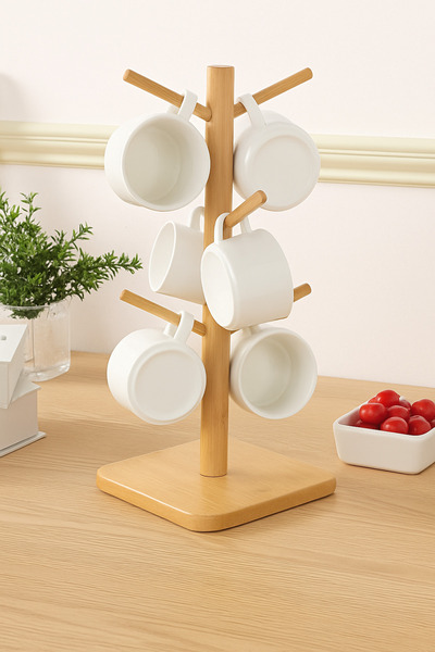 EVİMDM Bambu Ahşap Kupa Askılığı