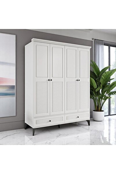 miracool Panjur Fix 4 Kapılı Dolap / %100 MDF / Beyaz / Ücretsiz Kurulum