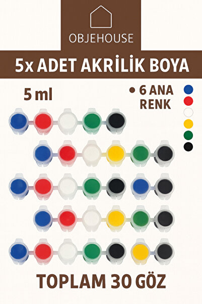 Genel Markalar 5 ml 6 Ana Renk Akrilik Boya Seti (5Paket 30 göz)