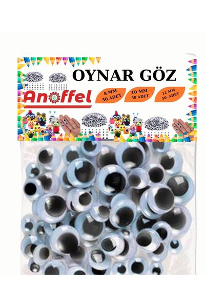 Anoffel Oynar Göz Seti Siyah 8 mm 10 mm 12 mm 150 li 1 Paket Oynayan Göz Karı...