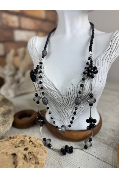 SEDEF TAKI Kristal boncuklu uzun kolye