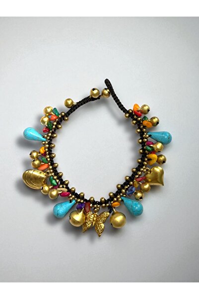 Bo Takı ve Aksesuar Bohemian Anklet with Handmade Natural Stones and Charms