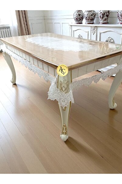 Altın Çeyiz Tekstil Şeffaf Runnerlı Dantelli Güpürlü Masa Örtüsü