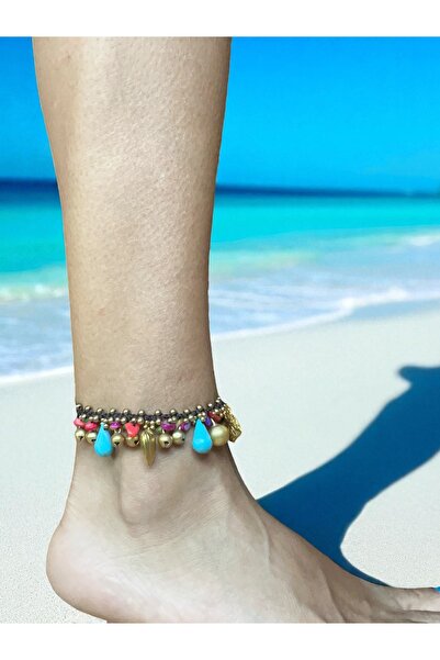 Bo Takı ve Aksesuar Bohemian Anklet with Handmade Natural Stones and Charms