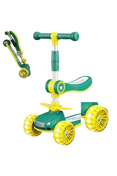 Mixbo Foldable Scooter for Kids Mixbo, Adjustable Handlebar, Foldable Seat, Lights, 2 Years+, Green/Yellow