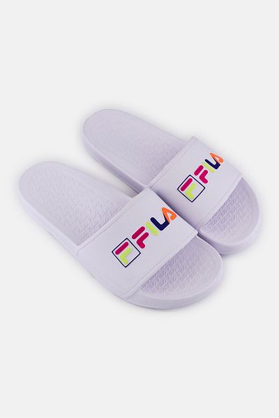 FILA Women Brand Logo Slip On Slides, White