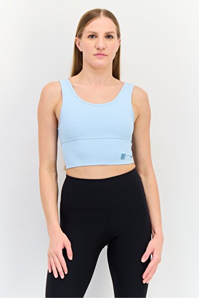 FILA حمالة صدر رياضية غير مبطنة بشعار العلامة التجارية للنساء، أزرق فاتح