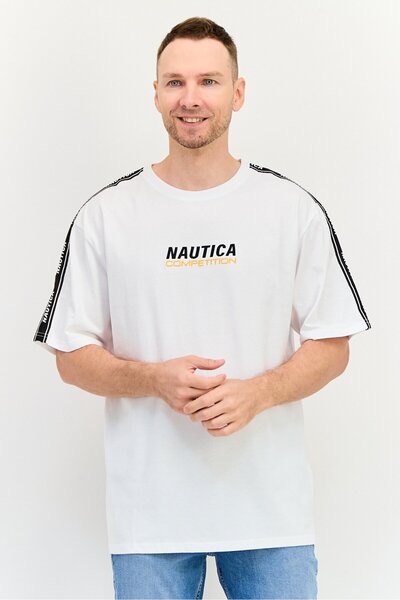 Nautica Men Crew Neck Short Sleeve Brand Logo T-shirt, White