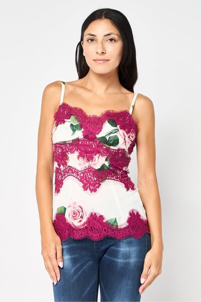Dolce&Gabbana Women Sweetheart Neck Sleeveless Floral Print Tank Top, Multicolor