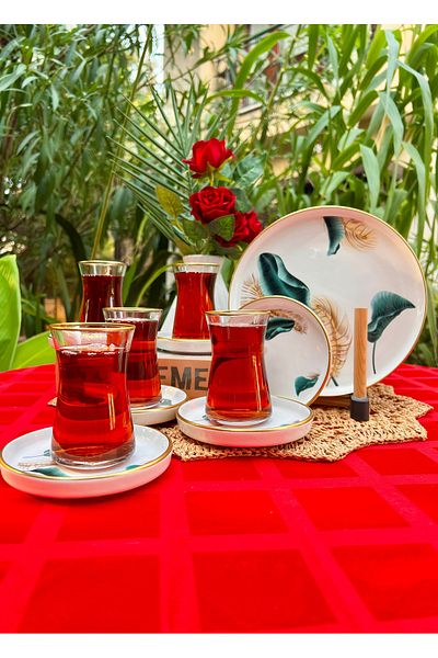MAMALİZA 18 Piece Ceramic Breakfast Set – Tea Cup 130 Ml, Cake Plate 19 cm
