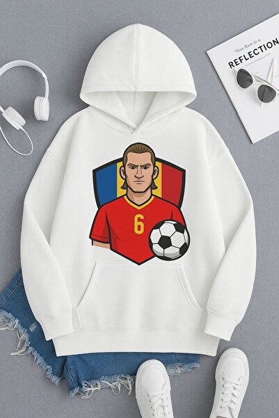 CLASSY.MODA Echipa națională din România No:6 Design 3 fire Hoodie cu buzunar...