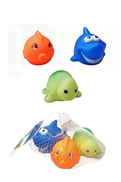 MİNGODAN Suda Yüzen Ses Çıkaran Vinil 3 Adet Banyo Oyuncağı Balık Kaplumbağa Balina Oyuncak 7 Cm