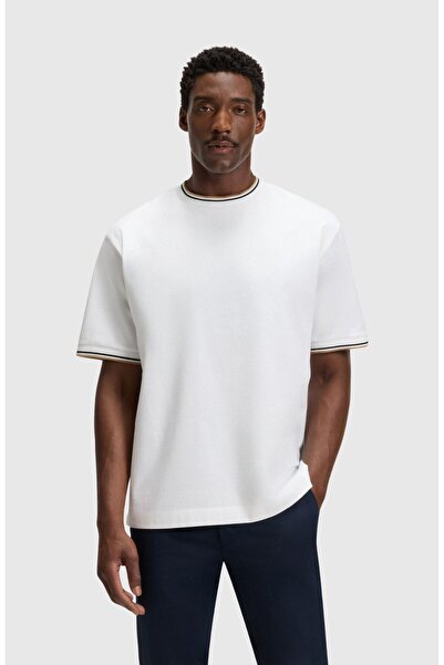 BOSS Erkek %100 Pamuk Rahat Kalıp Yuvarlak Yakalı Kısa Kollu Beyaz T-Shirt 50...
