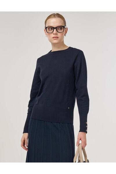 Kayra Button Detailed Wool Knitwear Sweater Navy Blue