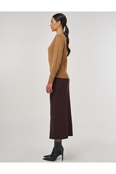 Kayra Button Detailed Wool Knit Sweater Stone