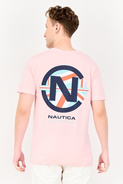 Nautica Men Crew Neck Short Sleeve Embroidered Logo T-Shirt, Light Pink