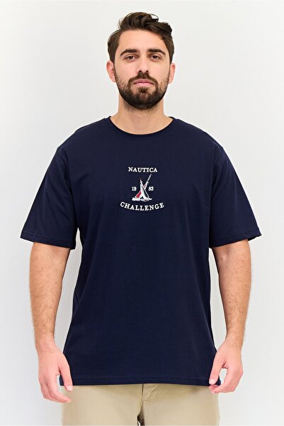 Nautica Men Crew Neck Short Sleeves Embroidered Logo T-Shirt, Dark Navy