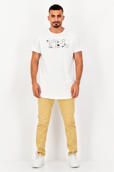 Timberland Men Crew Neck Short Sleeves Graphic Print T-Shirt, White