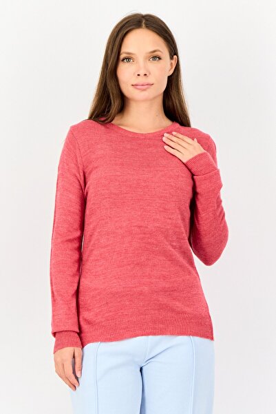 Zivame قميص نوم نسائي سادة محبوك بأكمام طويلة، أحمر