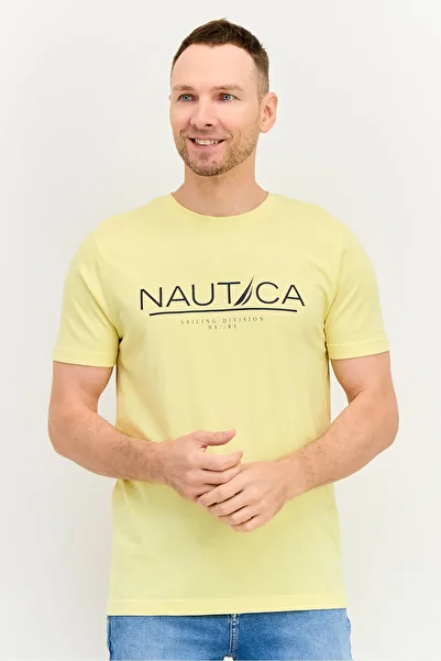 Nautica Men Crew Neck Short Sleeve Brand Logo T-shirt, Yellow