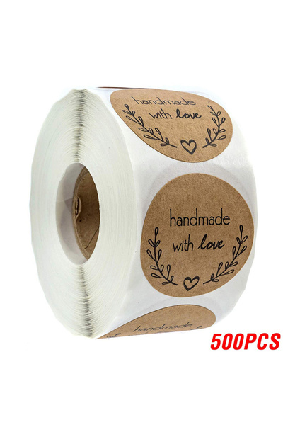 choice2 H0254-500PCS 100-500pcs 1inch Vintage Kraft Paper Handmade With Love Stickers for Package Thank You
