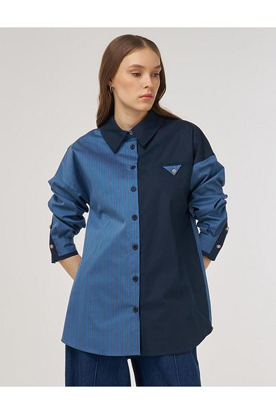 Kayra Color Block Cotton Tunic Indigo