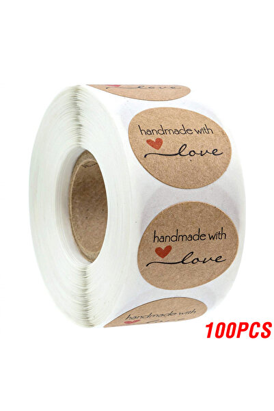 Choice9 H0126-100PCS 100-500pcs 1inch Vintage Kraft Paper Handmade With Love Stickers for Package Thank You