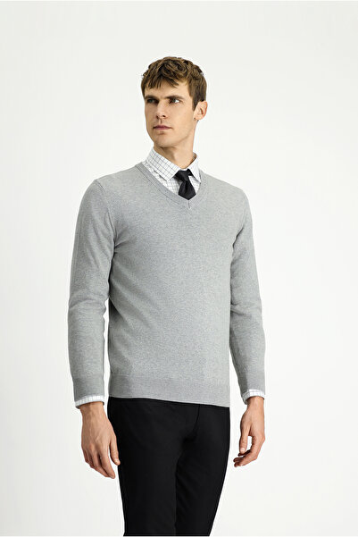 Kiğılı Pulover din bumbac și cașmir cu decolteu în V, cu croiala obișnuită