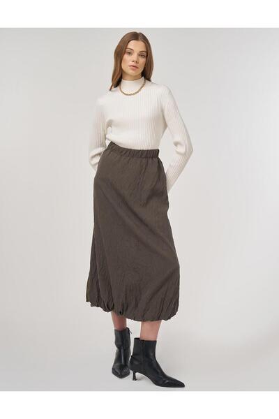 Kayra Crush Skirt Khaki with Metal Accessories