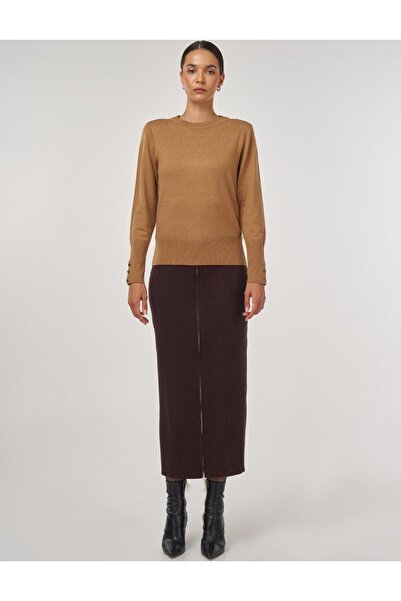 Kayra Button Detailed Wool Knit Sweater Stone