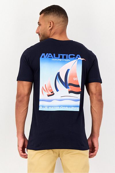 Nautica Men Crew Neck Short Sleeve Brand Logo T Shirt, Navy