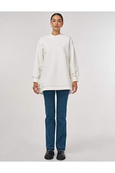 Kayra Kumaş Garnili Sweatshirt Ekru