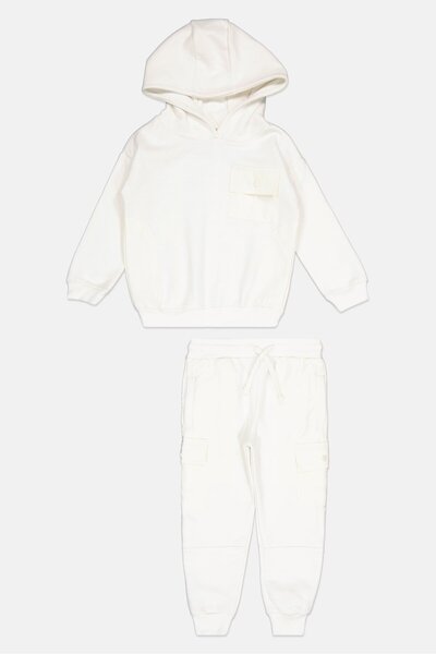 Fudo Kids Boy 2 Piece Brand Logo Hoodies And Sweatpants Set, White